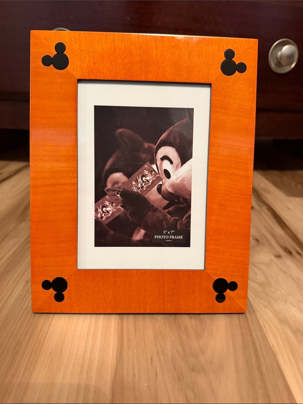 Disney Cherry wood Photo Frame with Black Mickey Icons
